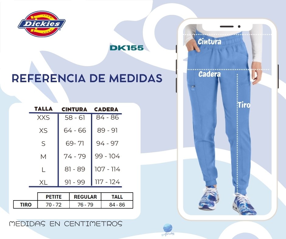 Cuadro de tallas pantalón dama Dickies modelo DK155