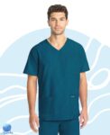 Chaqueta de uniforme médico para caballero Cherokee modelo CK783A azul caribe. Vista frontal.