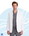 Mandil de uniforme médico para caballero Healing Hands modelo 5150 blanco. Vista frontal.