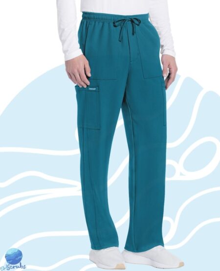 Pantalón de uniforme médico para caballero Cherokee modelo CK279A azul caribe. Boca recta. Vista derecha.