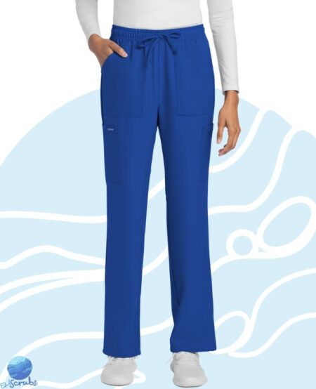 Pantalón de uniforme médico para dama Cherokee modelo CK272A azul eléctrico. Boca recta. Vista frontal.