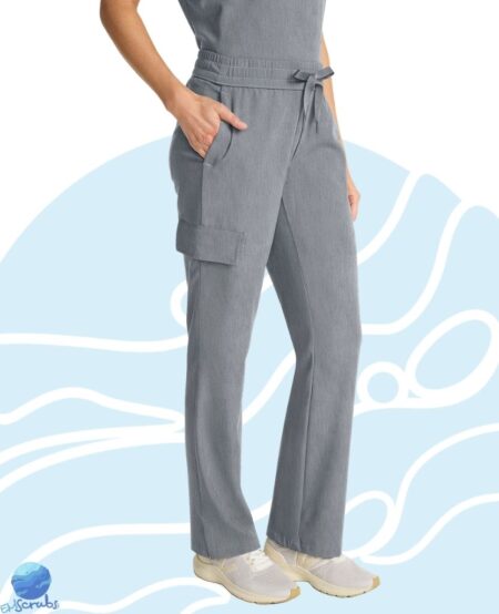 Pantalón de uniforme médico para dama Healing Hands modelo HH153 grafito. Boca recta. Vista lateral derecha.
