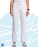Pantalón de uniforme médico para dama Infinity modelo 1123A blanco. Boca recta. Vista frontal.