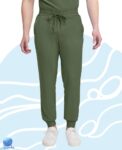 Pantalón de uniforme médico para caballero Healing Hands modelo HH157 verde olivo. Boca jogger. Vista frontal.
