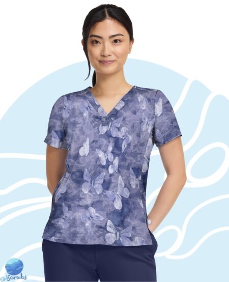 Chaqueta de uniforme médico para dama Healing Hands modelo HH906 Butterfly Spirit. Vista frontal.