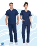 Set de uniforme médico para unisex Cherokee modelo WW530C azul marino. Vista frontal.